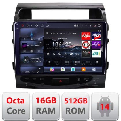 Navigatie Toyota Land Cruiser V8 L200 2009-2020 Qled 2K Octa Core 16+512GB LTE 4G DSP Wifi 5Ghz android auto carplay radio gps internet kit-381-type-b+EDT-E810-2K