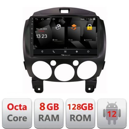Navigatie Mazda 2 2007-2013 Android radio gps internet 8+128 carplay android auto