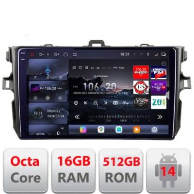 Navigatie Toyota Corolla 2007-2013 Edotec Kit-063 8 core QLED 2K 16+512GB 360 Android Waze USB Navigatie Internet Youtube Radio