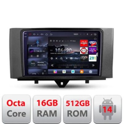 Navigatie Smart For Two 2010-2015 Edotec Kit-Smart10 8 core QLED 2K 16+512GB 360 Android Waze USB Navigatie Internet Youtube Radio