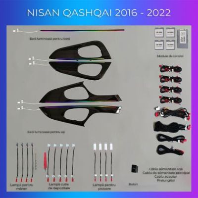 Lumini ambientale Nissan Qashqai 2016-2022 dedicat set complet control telefon sau sistem original