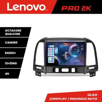 Navigatie Hyundai Santa Fe Lenovo Kit-008 8 core QLED 2K 12+256 360 Android Waze USB Navigatie Internet Youtube Radio