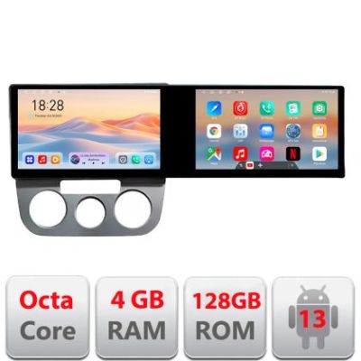 Navigatie VW Golf 5 2004-2010 clima manuala Edotec 2 ecrane  8 core 4+128 21.6 inch Incell android Wifi 5Ghz gps internet  KIT-golf5-manual