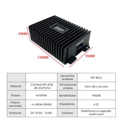 Amplificator DSP auto, procesor audio cu patru canale, Android, MF-80.4