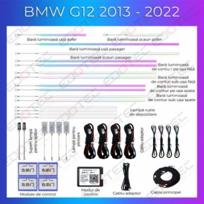 Lumini ambientale BMW Seria 7 G12 2013 - 2022 dedicat det complet control telefon sau sistemul original