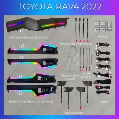 Lumini Ambientale Toyota RAV 4 2022- set complet cu trimuri control telefon sau sistem original