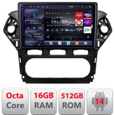 Navigatie Ford Mondeo 2010-2014 Edotec Kit-MONDEO-CLIMA 8 core QLED 2K 16+512GB 360 Android Waze USB Navigatie Internet Youtube Radio