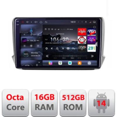 Navigatie Peugeot 208/2008 2012-2018 Edotec Kit-PSA 8 core QLED 2K 16+512GB 360 Android Waze USB Navigatie Internet Youtube Radio