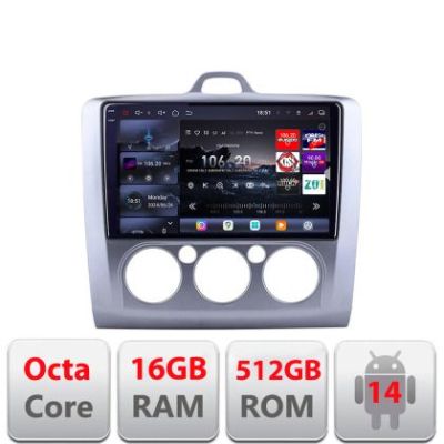 Navigatie Ford Focus 2 Clima Manuala 2005-2010 Edotec Kit-140-manual 8 core QLED 2K 16+512GB 360 Android Waze USB Navigatie Internet Youtube Radio
