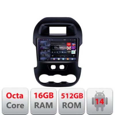 Navigatie Ford Ranger 2011-2015 8 core QLED 2K 16+512GB 360 Android Waze USB Navigatie Internet Youtube Radio Edotec