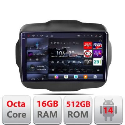 Navigatie Jeep Renegade 2015-2020 Edotec Kit-500 8 core QLED 2K 16+512GB 360 Android Waze USB Navigatie Internet Youtube Radio