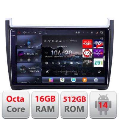 Navigatie VW Polo 2014- Edotec Kit-655 8 core QLED 2K 16+512GB 360 Android Waze USB Navigatie Internet Youtube Radio