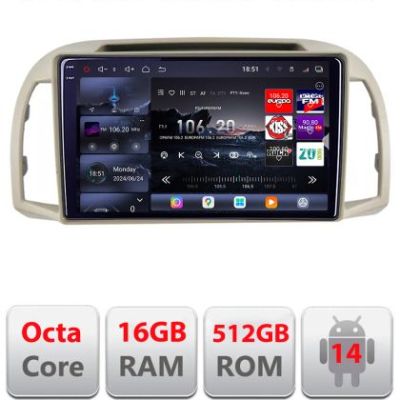 Navigatie Nissan Micra 2002-2010 Android radio gps internet 8 core QLED 2K 16+512GB 360 Edotec