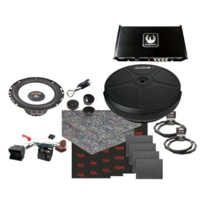 Pachet SQ - difuzoare  fata + spate MX EVO  cu amplificator cu DSP ZDA4.6, subwoofer roata rezerva,  inele si cablaje plug&play pe masina