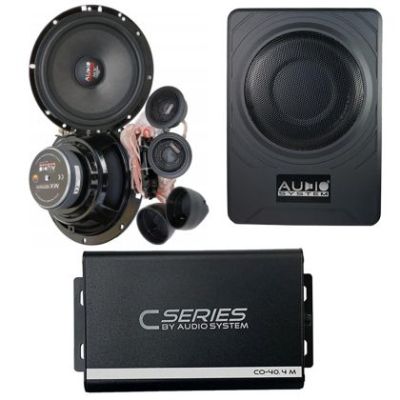 Pachet 2 Difuzoare Audio System MX 165 EVO pentru usile din fata + Amplificator de 4 canale + Subwoofer underseat si accesorii