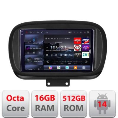 Navigatie Fiat 500 2014- Edotec Kit-539 8 core QLED 2K 16+512GB 360 Android Waze USB Navigatie Internet Youtube Radio