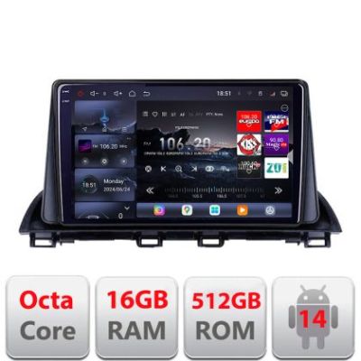 Navigatie Mazda 3 2014-2019 Edotec Kit-463 8 core QLED 2K 16+512GB 360 Android Waze USB Navigatie Internet Youtube Radio