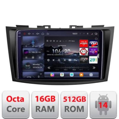Navigatie Suzuki Swift 2010-2017 Edotec Kit-179 8 core QLED 2K 16+512GB 360 Android Waze USB Navigatie Internet Youtube Radio