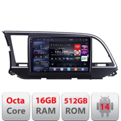 Navigatie Hyundai Elantra 2015-2018 Edotec Kit-581 8 core QLED 2K 16+512GB 360 Android Waze USB Navigatie Internet Youtube Radio