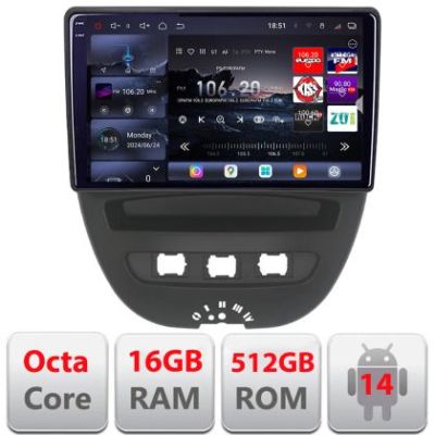 Navigatie Citroen C1 Peugeot 107 Toyota Aygo 2005-2014 Android radio gps internet 8 core QLED 2K 16+512GB 360 Edotec