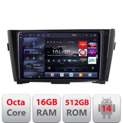 Navigatie Nissan Qashqai X-Trail 2013-2018 Edotec Kit-353 8 core QLED 2K 16+512GB 360 Android Waze USB Navigatie Internet Youtube Radio