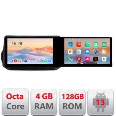Navigatie Peugeot Bipper, CitroenNemo, Fiat Qubo 2008-2017 Edotec 2 ecrane  8 core 4+128 21.6 inch Incell android Wifi 5Ghz gps internet  Kit-bipper v1