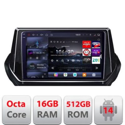 Navigatie Peugeot 2008 2020- Android radio gps internet 8 core QLED 2K 16+512GB 360 Edotec