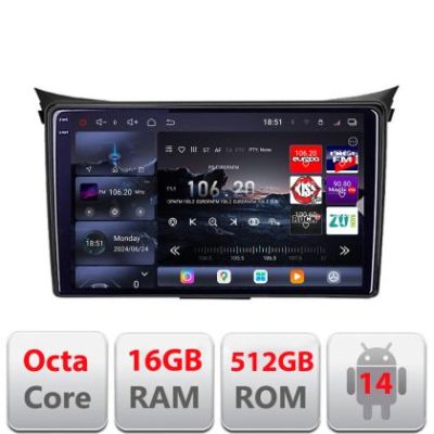 Navigatie Hyundai I30 2011-2016 8 core QLED 2K 16+512GB 360 Android Waze USB Navigatie Internet Youtube Radio Edotec