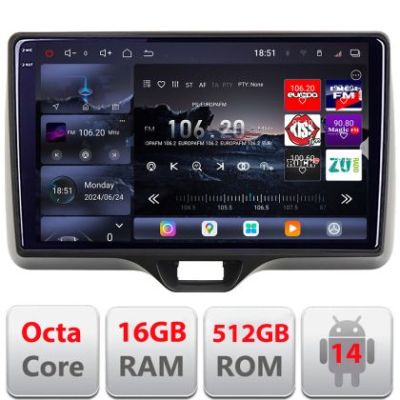 Navigatie Toyota Yaris 2020- Android radio gps internet 8 core QLED 2K 16+512GB 360 Edotec