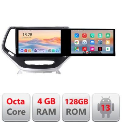 Navigatie Jeep Cherokee 2014-2019 Manual Kit-248 Edotec 2 ecrane  8 core 4+128 21.6 inch Incell android Wifi 5Ghz gps internet 32