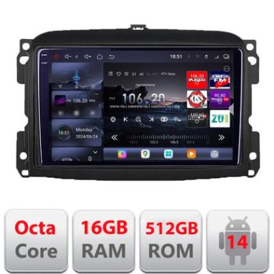Navigatie Fiat 500L 2012-2017 Edotec Kit-500L 8 core QLED 2K 16+512GB 360 Android Waze USB Navigatie Internet Youtube Radio