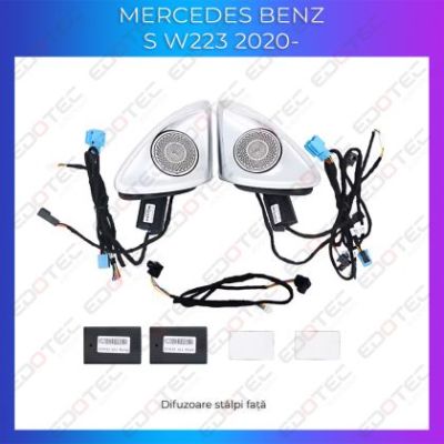 Lumini Ambientale NIGHTVIBE difuzoare stalpi fata Mercedes Clasa S W223 control pe sistemul original sau telefon