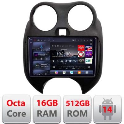Navigatie Nissan Micra 2010-2014 Android radio gps internet 8 core QLED 2K 16+512GB 360 Edotec