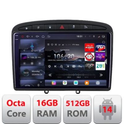Navigatie Peugeot 308 2007-2014  Edotec Kit-038 8 core QLED 2K 16+512GB 360 Android Waze USB Navigatie Internet Youtube Radio