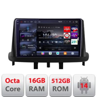 Navigatie Renault Megane 3 2010-2016 Edotec Kit-145 8 core QLED 2K 16+512GB 360 Android Waze USB Navigatie Internet Youtube Radio