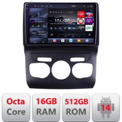 Navigatie Citroen C4 2011-2016  Edotec Kit-241 8 core QLED 2K 16+512GB 360 Android Waze USB Navigatie Internet Youtube Radio