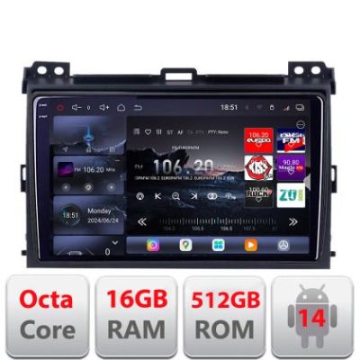 Navigatie Toyota Prado 2007- Edotec Kit-456 8 core QLED 2K 16+512GB 360 Android Waze USB Navigatie Internet Youtube Radio