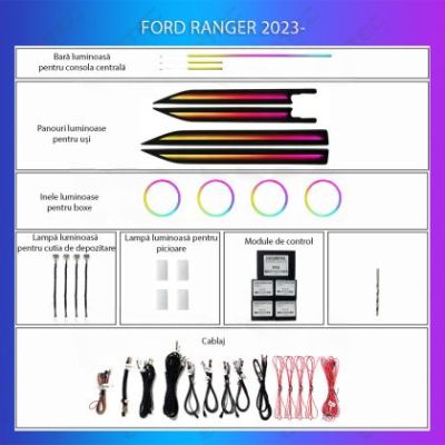 Lumini Ambientale NIGHTVIBE FORD Ranger 2023- set complet control telefon sau sistem original